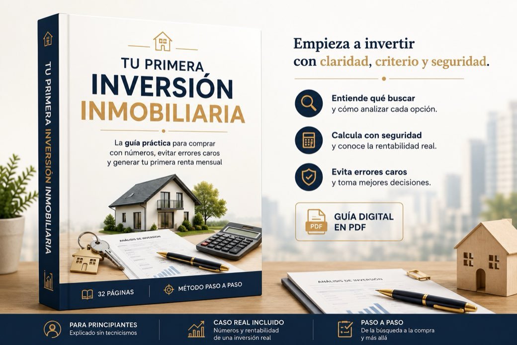 Portada 3D de la guía Tu primera inversión inmobiliaria